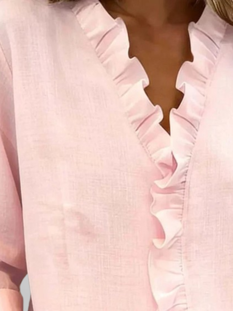 Amoura | Blouse with Ruffles, V-Neck and Long Sleeves