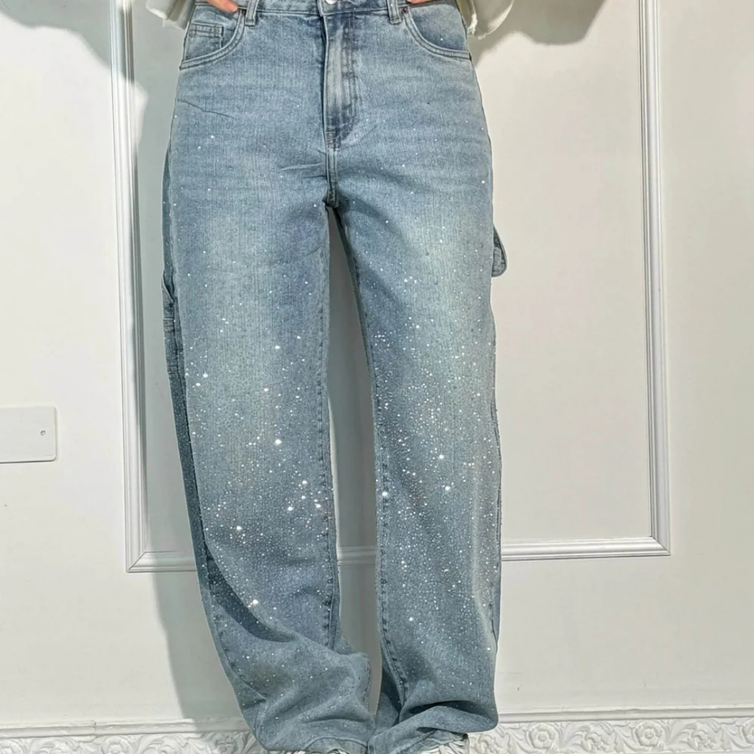 Raphaelle | Trendy Starry Denim Cargo Pants