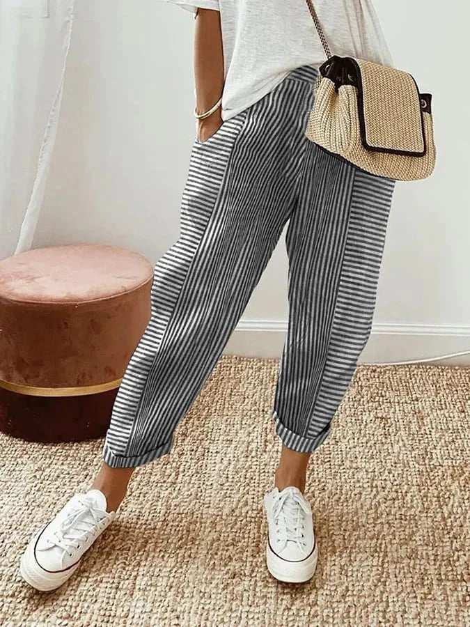 Celia - Classic Striped Cotton Trousers