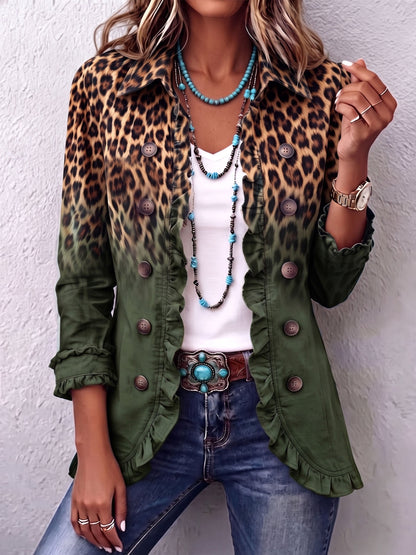 Elspeth™ Leopard Ombre Ruffled Blazer Jacket