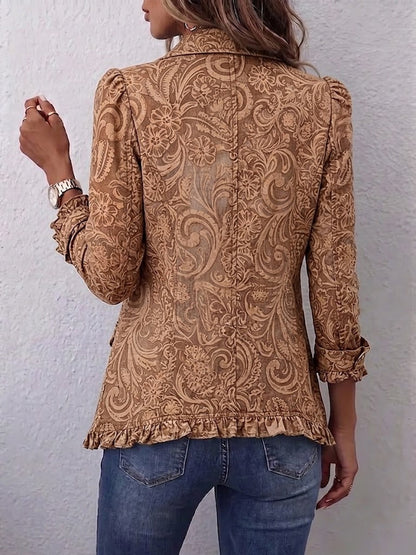 Vyclara™ | Retro Boho Floral Ruffled Jacket