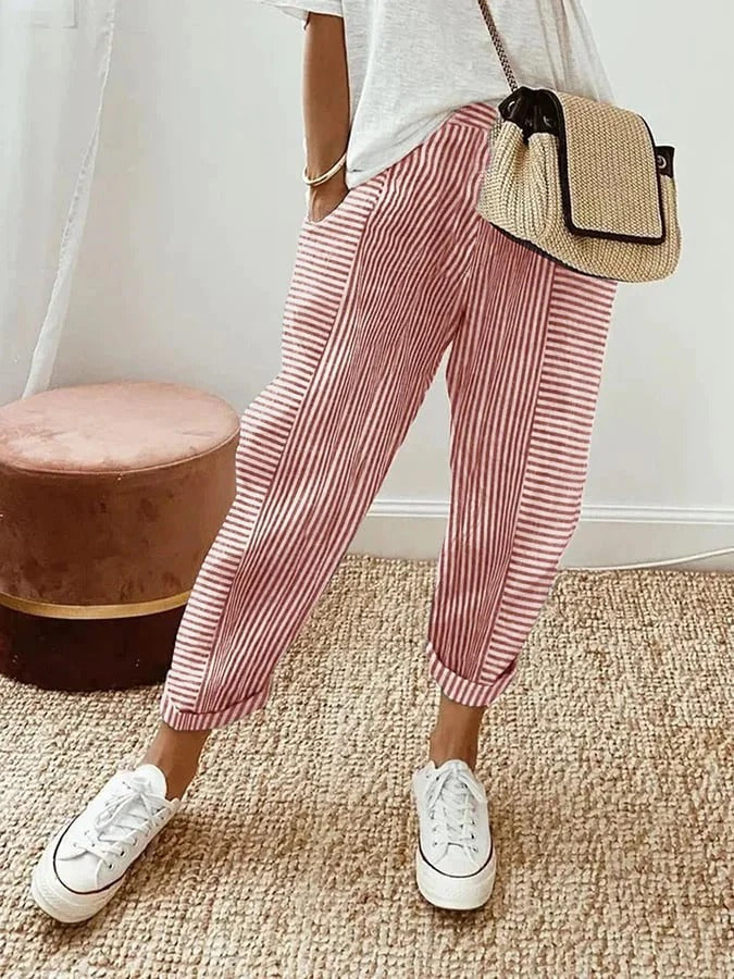 Celia - Classic Striped Cotton Trousers